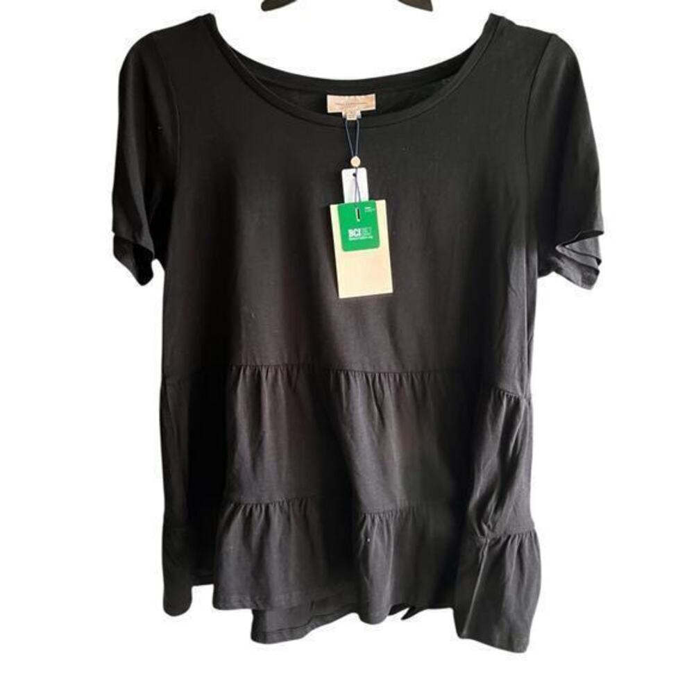 Only Carmakoma Black Tiered Babydoll scoop neck boho oversized top NWT Sz S